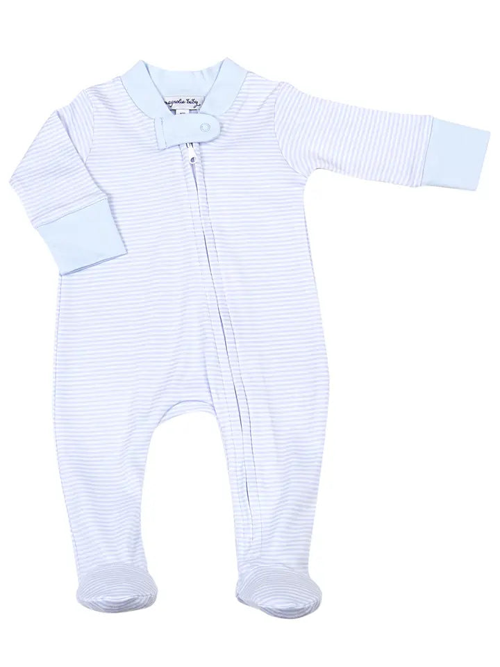 Blue Stripe Zip Footie Pajamas