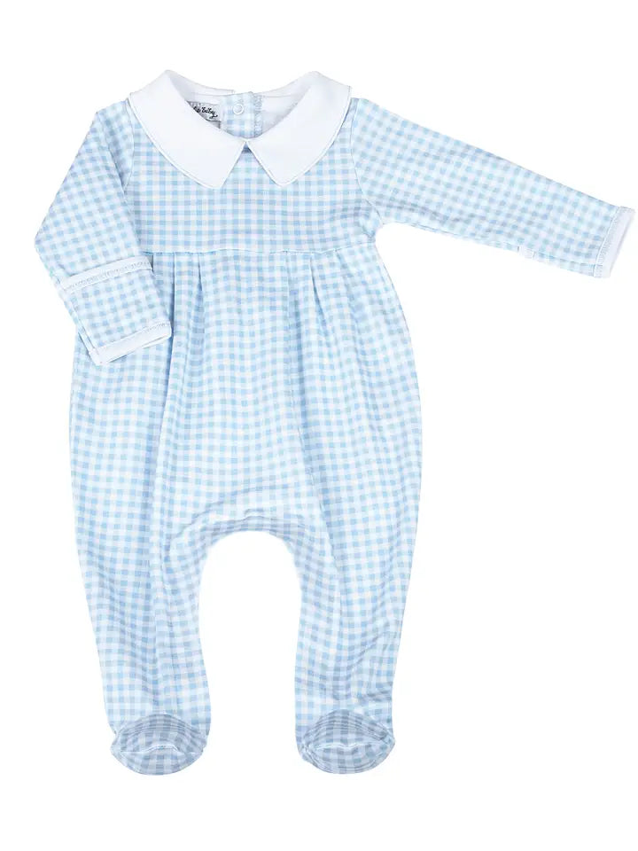 Blue Mini Check Collared Boy Footie